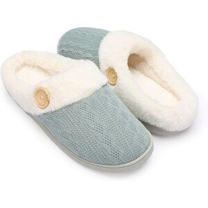 👑Women's Green Anti-Skid Faux Fur Lined Comfort Closed Toe Slip-On Slippers
